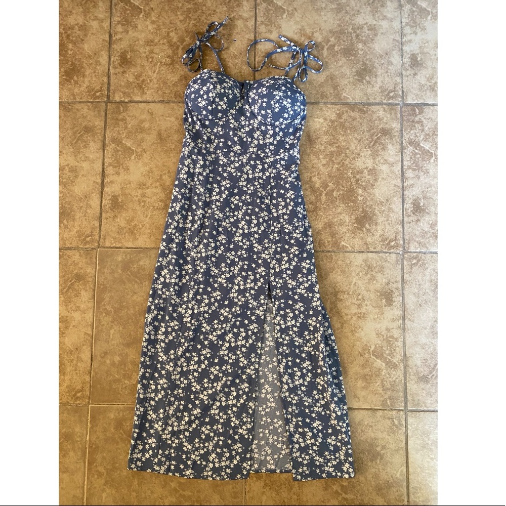 Blue with white flowers maxi mini shein dress✨
